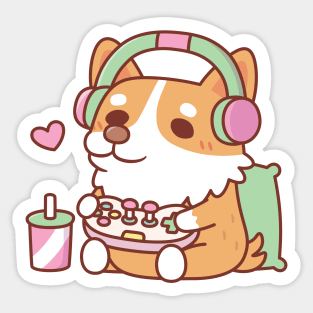 Cute Corgi Gamer Playing Video Game Sticker